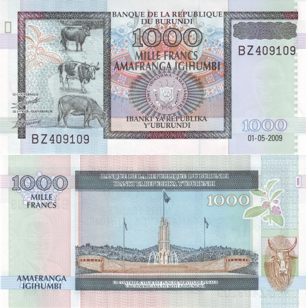 Бурунди 1000 франков 2009 Памятник единству UNC