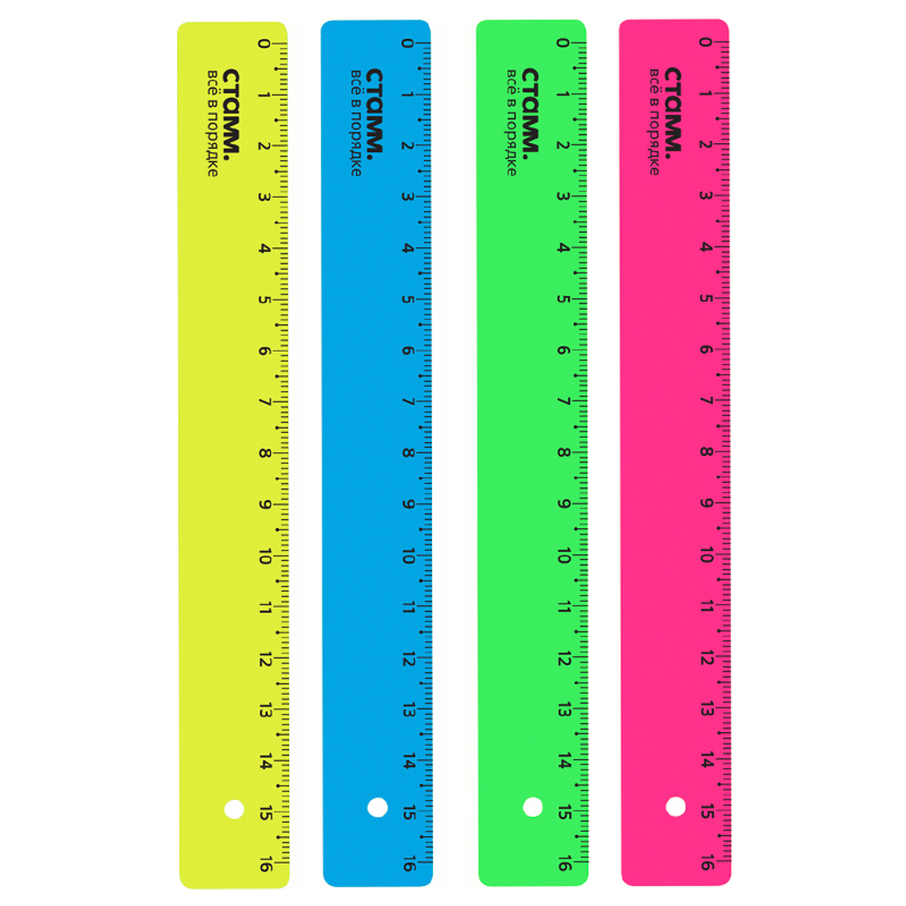 Линейка СТАММ "Neon" 16 см, неоновые цвета
