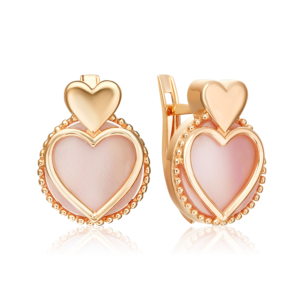 Серьги «Первая любовь» с английским замком из красного золота с перламутром
