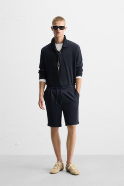 ZARA КОМФОРТНЫЕ ШОРТЫ-БЕРМУДЫ, МОРСКОЙ СИНИЙ