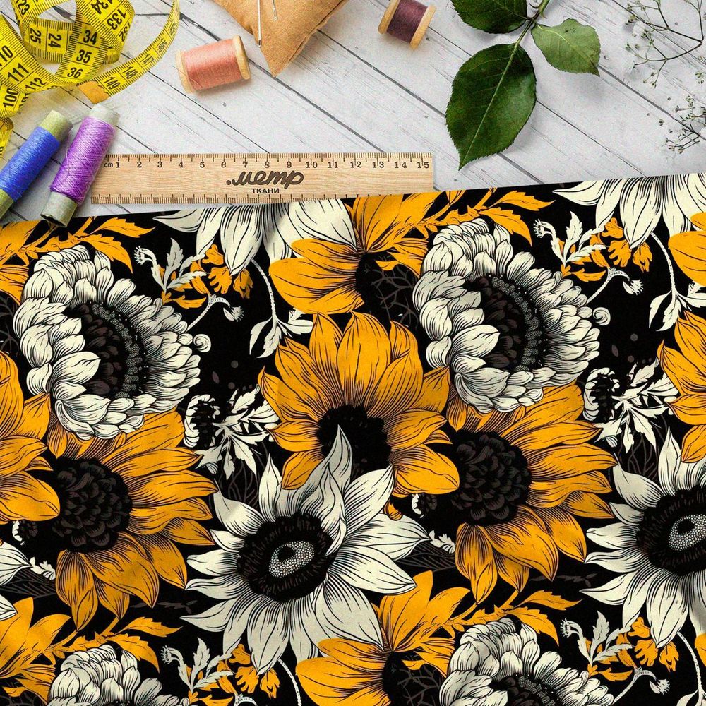 Ткань премиум Оксфорд 600D ночное поле подсолнухов