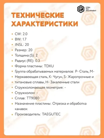 Пластина TDXU 2E-0.3 TT9080 TAEGUTEC 1 штука СпецТехИнструмент