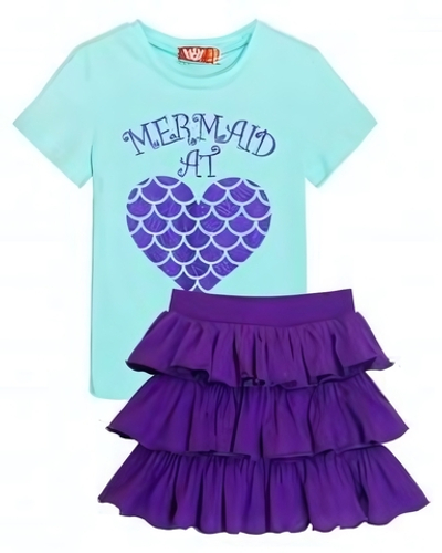Комплект для девочки (футболка-юбка) р.128-64 мятный/фиолетовый, 1 шт.