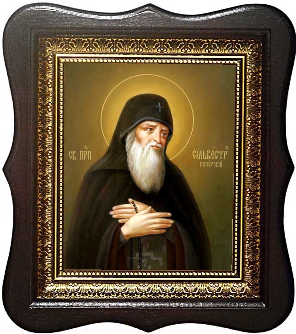 Сильвестр Печерский преподобный. Икона на холсте в киоте.