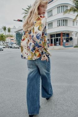 ZARA АТЛАСНАЯ БЛУЗКА С ПРИНТОМ, РАЗНОЦВЕТНЫЙ