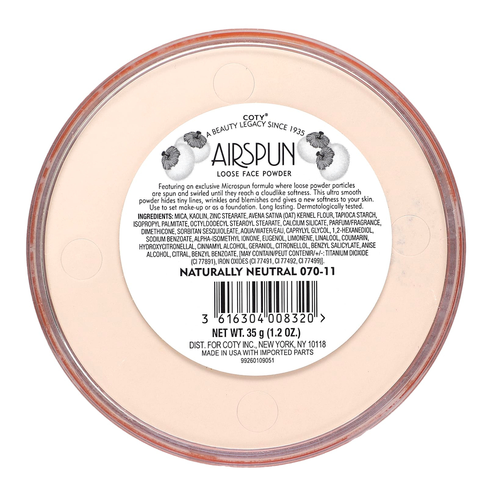 Airspun, рассыпчатая пудра для лица, натуральный нейтральный оттенок 070-11, 35 г (1,2 унции)