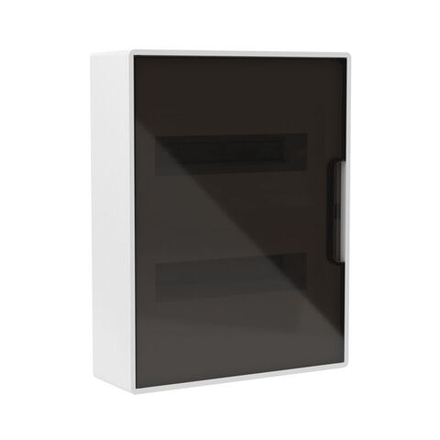 Щиток настенный Фрейм (FRAME) 24мод. с тонированной дверцей с шин. PEN 2шт 8 отверст. + 2шт 6 отверст. бел. DKC F24W1WD