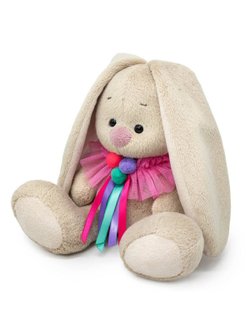 Мягкая игрушка Зайка Ми в воротнике с помпонами и лентами(малыш) 15 см