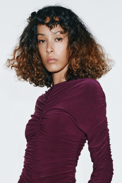 ZARA БОДИ СО СБОРКАМИ, БАКЛАЖАННЫЙ