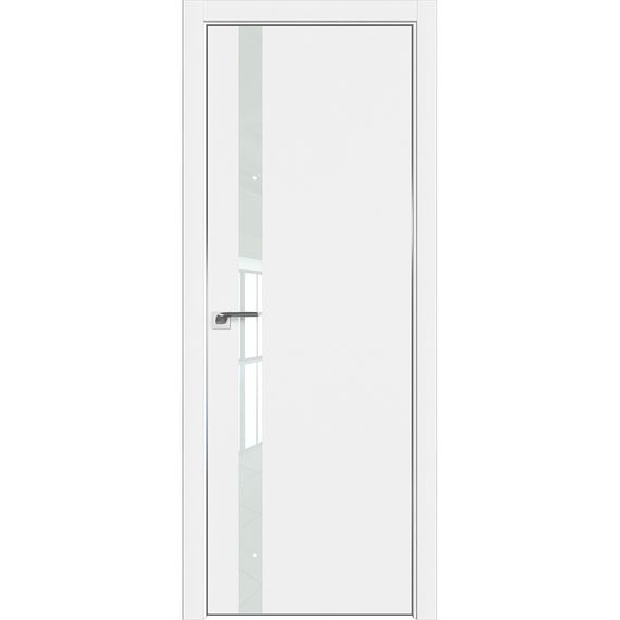 Фото межкомнатной двери экошпон Profil Doors 6E аляска стекло белый лак алюминиевая матовая кромка с 4-х сторон