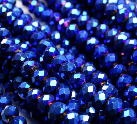 БЛ006НН46 Хрустальные бусины "рондель", цвет: синий металлик, размер 4х6 мм, кол-во: 58-60 шт.