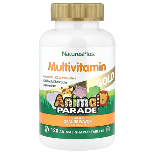 NaturesPlus, Animal Parade® Gold, жевательные мультивитамины для детей, со вкусом апельсина, 120 таблеток в форме животных
