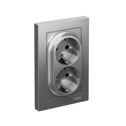 Розетка 2-м СП AtlasDesign 16А IP20 с заземл. в сборе сталь SE ATN000924