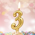 Свеча Цифра, 3, Золото, 6 см, 1 шт.