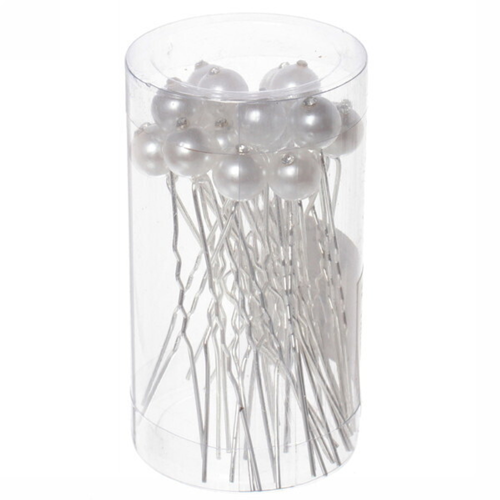 Шпильки для волос в тубе 20шт «Hair Beauty», жемчужинка, цвет белый, d-0.8см