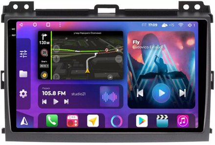 Магнитола для Toyota Land Cruiser Prado 120, Lexus GX470 (экран климата внизу) - FarCar 456M на Android 13, QLED+2K, TS10, CarPlay, 4G SIM-слот