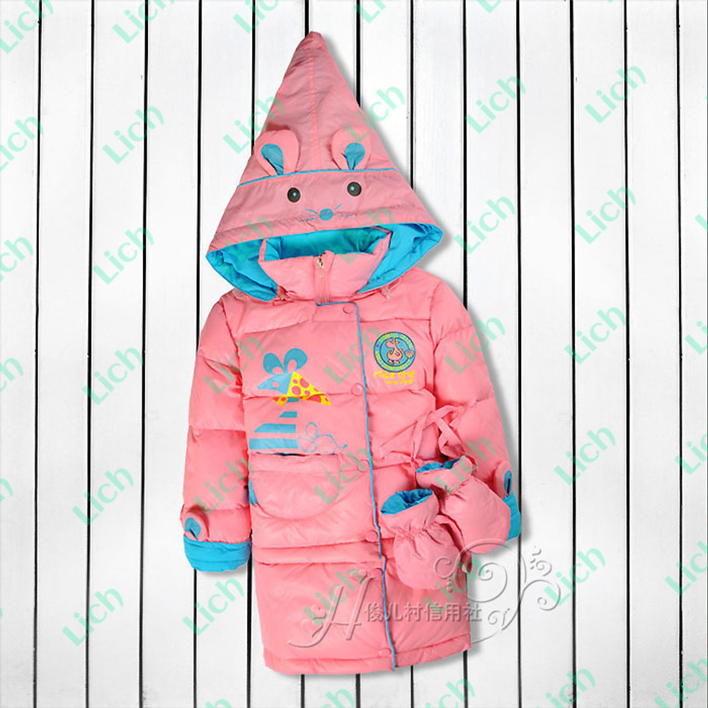 Пальто-трансформер с варежками и капюшоном-мышка