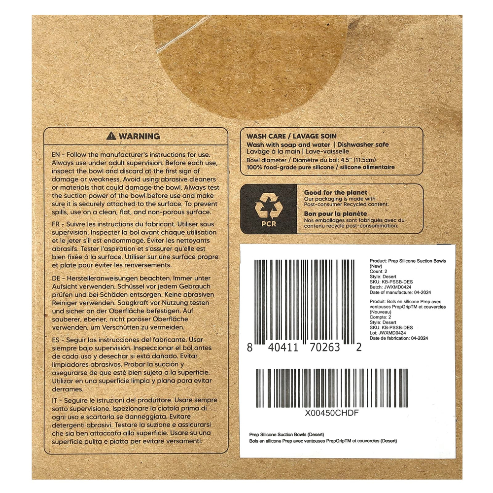 KeaBabies, силиконовые миски для кормления, с сосками и крышками PrepGrip™, для детей 6–36 месяцев, пустынный, 2 шт. в упаковке