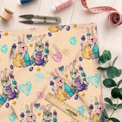 Ткань блэкаут пасхальные кролики с сердечками