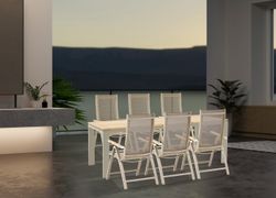 Lyon-Andy 220B+6R, комплект обеденной мебели бежевый/натуральный, алюминий/тик