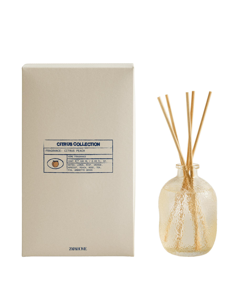 Zara Home Аромадиффузор Citrus Peach 180 мл, тростниковые палочки микадо, аромат свежий цитрусовый, Горчичный