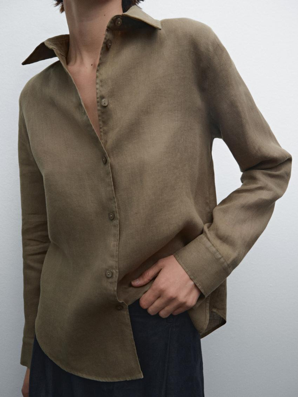 Massimo Dutti Рубашка из струящегося 100% льна, светло-зеленый