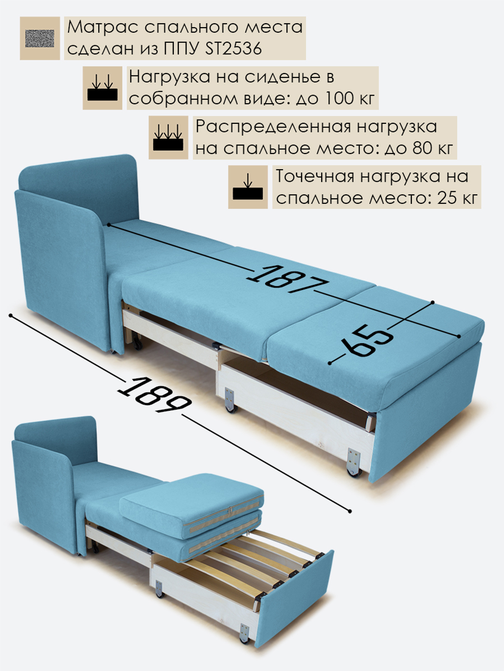 Кресло-кровать "Миник" с правым подлокотником, под правую руку