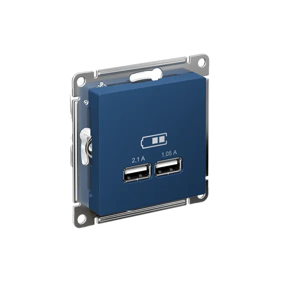 ATLASDESIGN USB РОЗЕТКА A+A, 5В/2,1А, 2х5В/1,05А, механизм, АКВАМАРИН