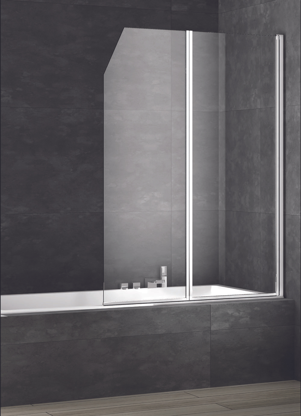 Шторка на ванну VERA VRS2, 109x145, правая, профиль блестящее серебро, стекло прозрачное, VRS2ID10830TR