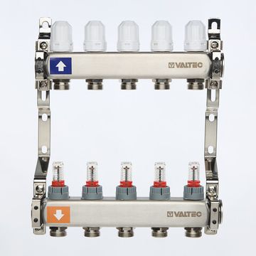 Коллекторный блок Valtec 1"x3/4" 11 выходов с расходомерами (нерж. сталь) VTc.579.EMN.0611