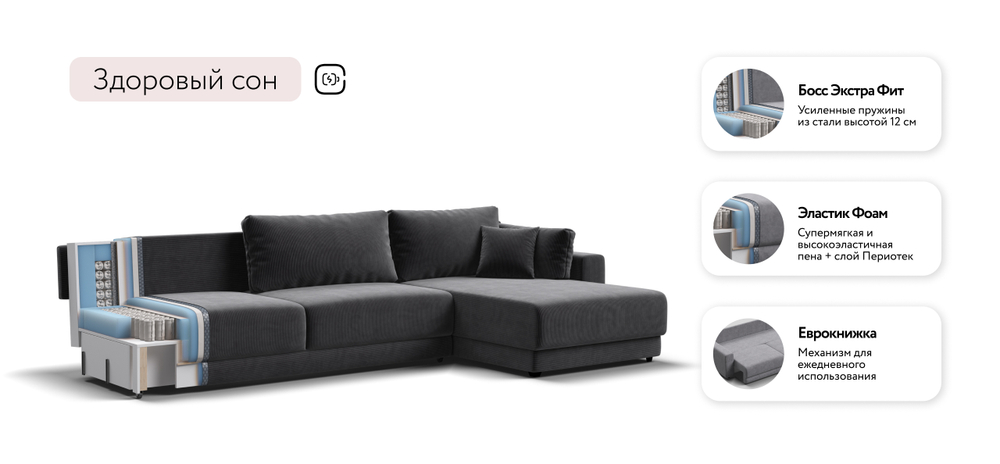 Угловой диван Босс Прайм Макс Вельвет Корд графит