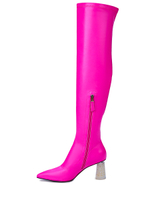 Женские фуксия ботфорты с жемчужным каблуком