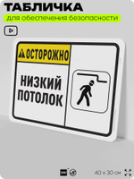 Табличка для обеспечения безопасности "Осторожно, низкий потолок", для офиса, по охране труда для предприятия, организаций, 40х30 см, Silver Plane x Айдентика Технолоджи