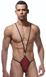 Мужское боди на лямках с открытыми ягодицами (Размер: L-XL) (Цвет: красный)