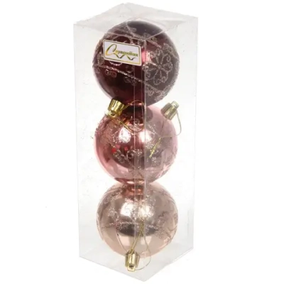 Новогодние шары 7см (набор 3шт) «Ажур», шампань/роз.золото/рубин