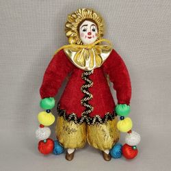 Ёлочная игрушка Клоун в золотом берете