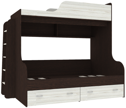 Двухъярусная кровать КарИВи Дуэт-15 с деревянной лестницей Венге Винтерберг