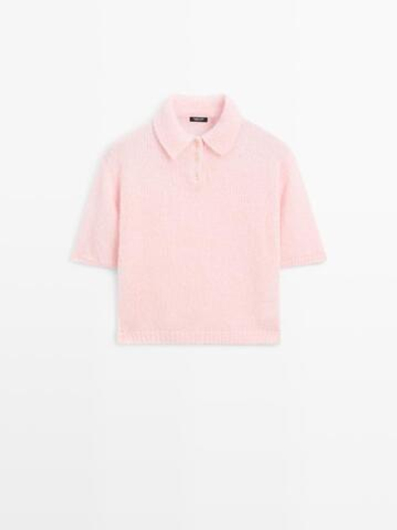 Massimo Dutti Трикотажный свитер из смесовой альпаки, светло-розовый