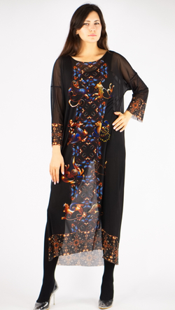 Платье-туника из сетки "Загадки скифов", принт по мотивам скифских татуировок, по материалам раскопок Пазырыкских курганов