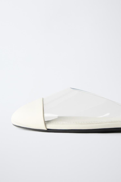 ZARA ТУФЛИ С ОТКРЫТОЙ ПЯТКОЙ ИЗ ВИНИЛА, БЕЛЫЙ