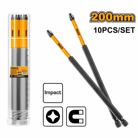 Набор ударных бит для шуруповерта IMPACT INGCO SDBIM11PH283 INDUSTRIAL РН2х200 мм 10 шт.