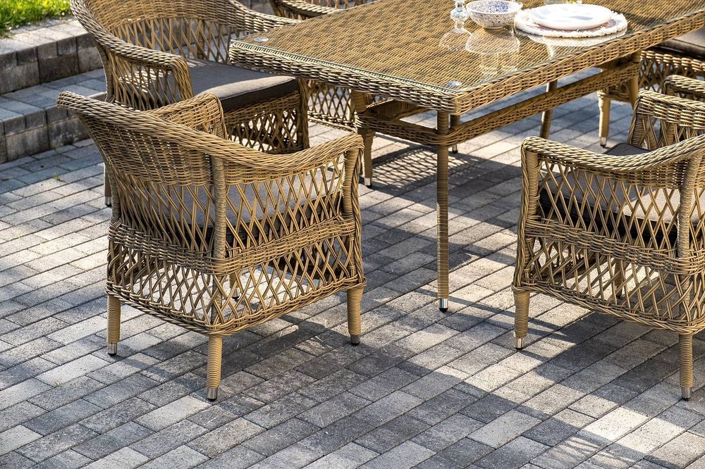 "Амароне" обеденная группа из искусственного ротанга на 6 персон, цвет соломенный