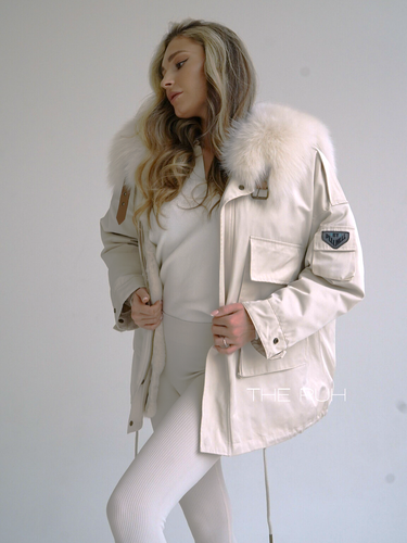 Хлопковая парка ARMY бежевого цвета с мехом белого песца