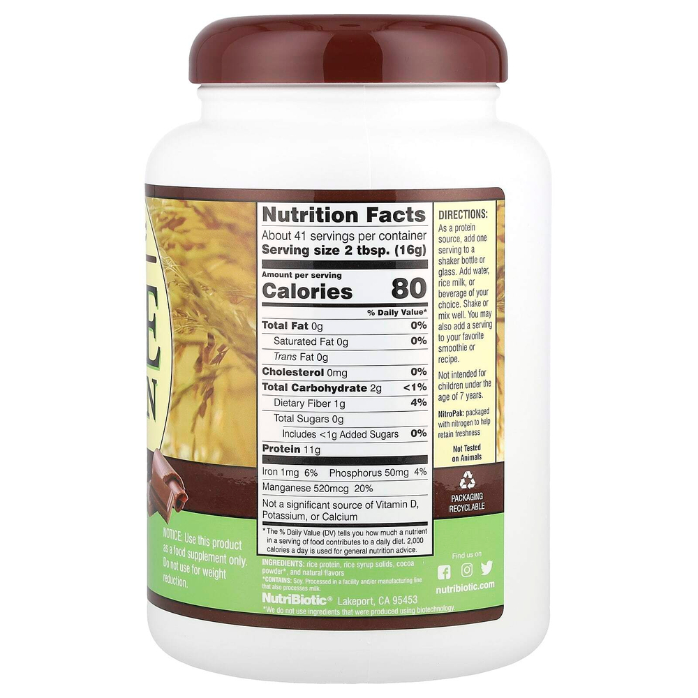 NutriBiotic, Порошок из рисового протеина, шоколад, 650 г (1 фунт 6,93 унции)