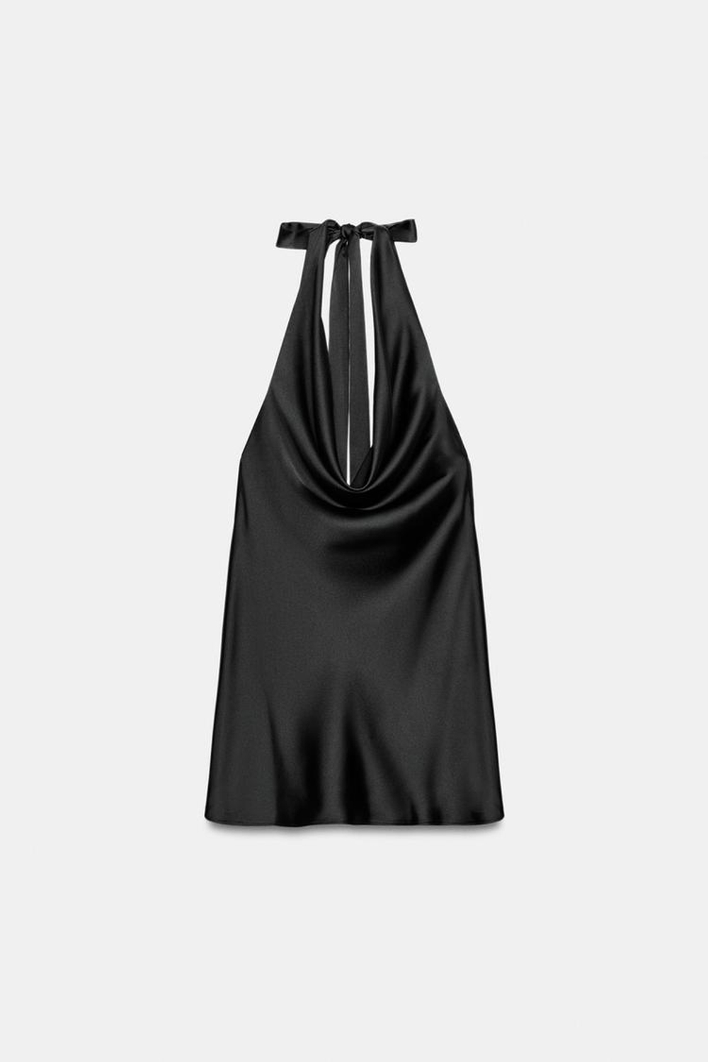 ZARA АТЛАСНОЕ ПЛАТЬЕ ХАЛТЕР, ЧЕРНЫЙ
