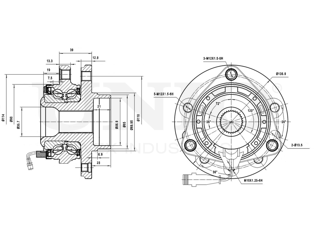 Ступица передняя (с ABS) UNIO HUB-20193