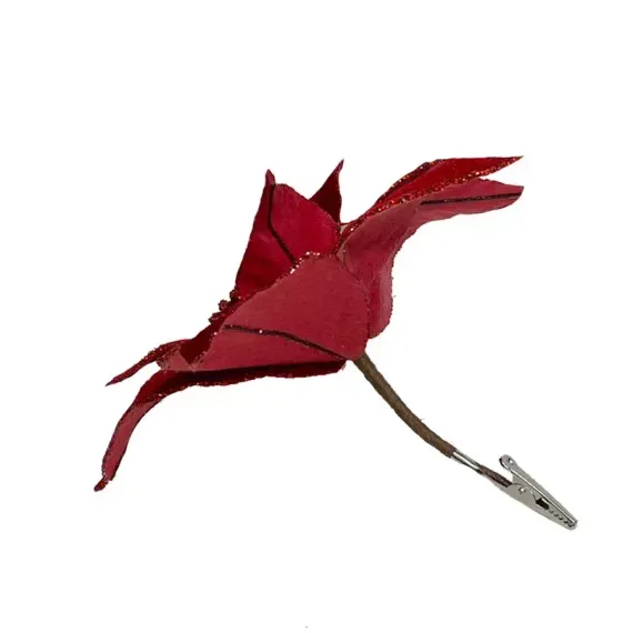 Декоративный цветок Пуансеттия 20 см., красный, на клипсе, Christmas DeLuxe (89561)