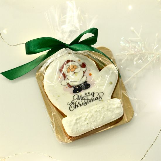 Пряники варежка с фотопечатью на Новый год