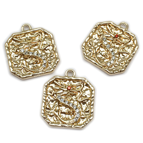 Подвеска с оранжевым фианитом "Дракон" 16х14 мм, позолота