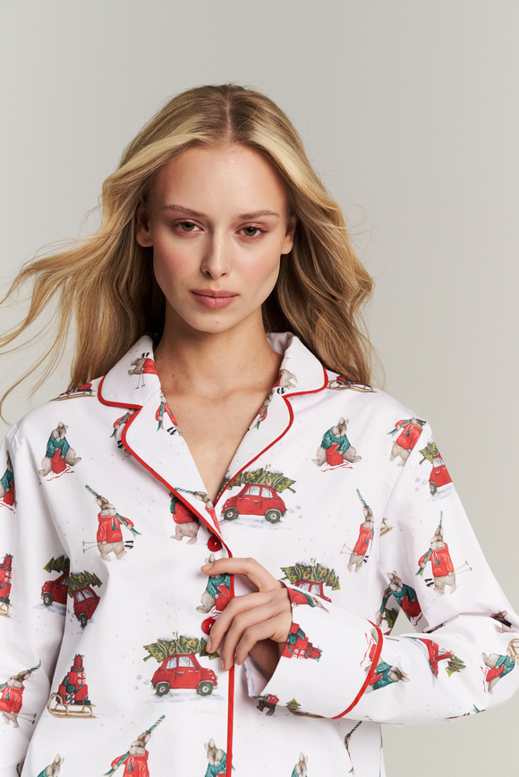 Рубашка с кантом из сатина - новогодние зайки